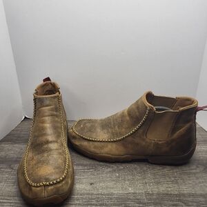 Twisted X Brown Leather Bomber Chelsea Ankle Boots Slip On Men Sz 9.5 Distressed